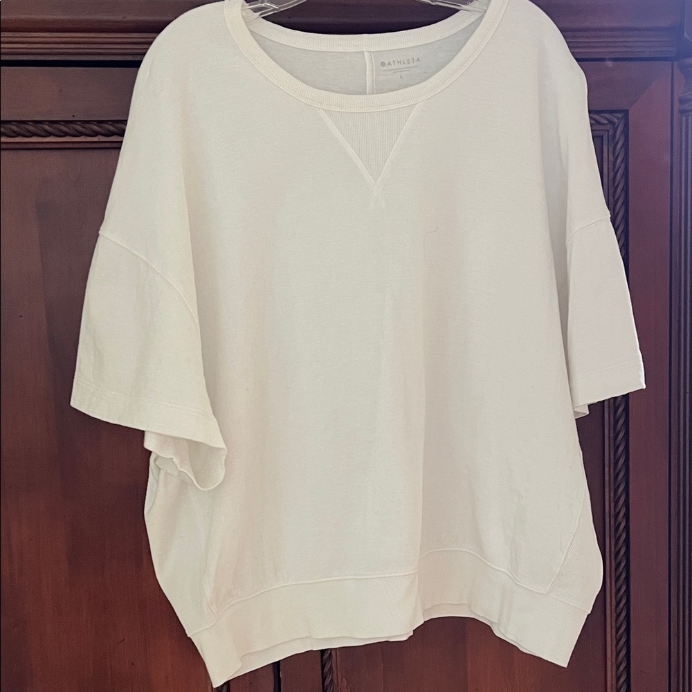 Athleta Oversized Boxy Short Sleeve Sweatshirt in Cream
